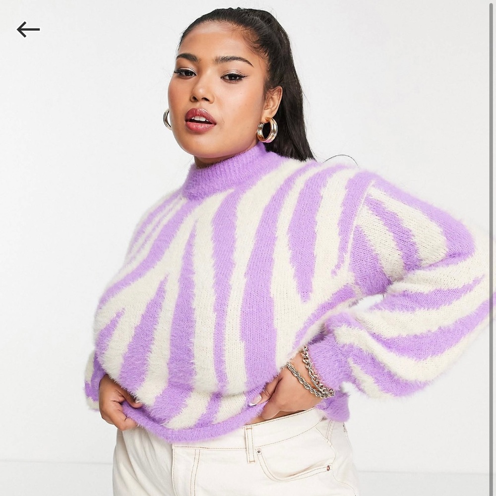 ASOS purple zebra stripe sweater with balloon sleeves